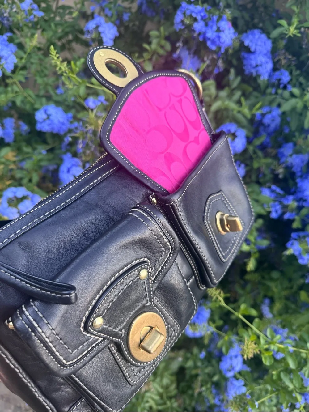 Vintage Coach Black Leather Turnlock Legacy Shoulder Bag